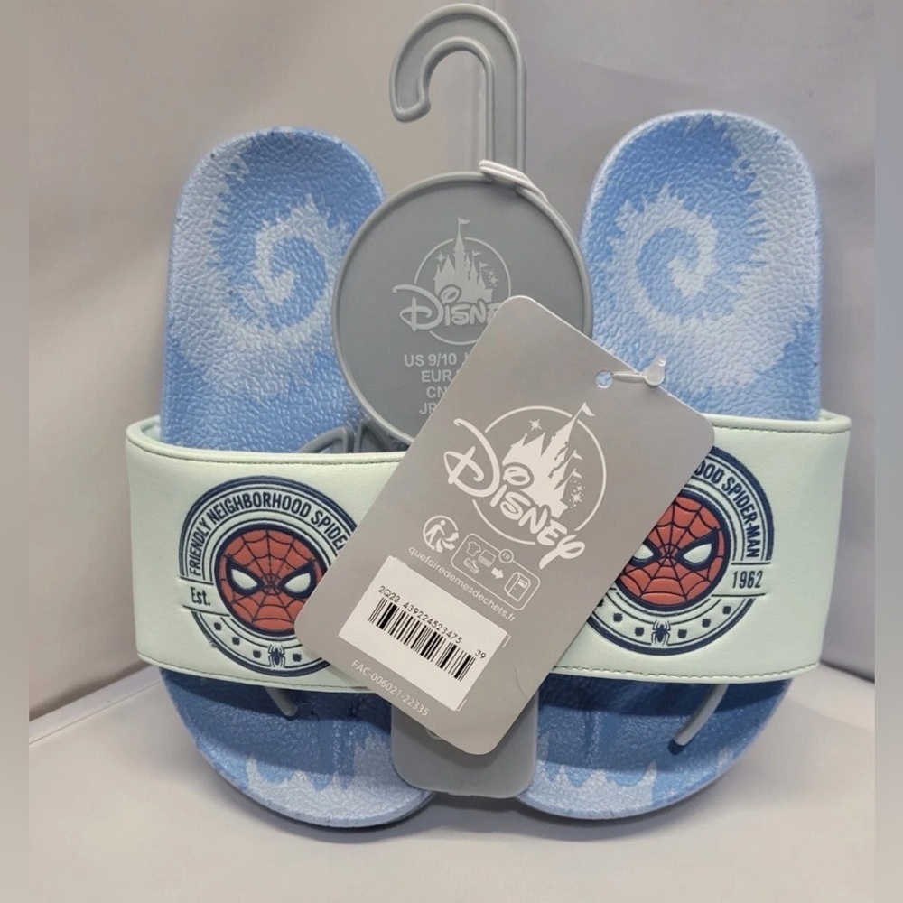Disney Spider-Man Pale Blue and Light Blue Slide Sandals size 9/10 new